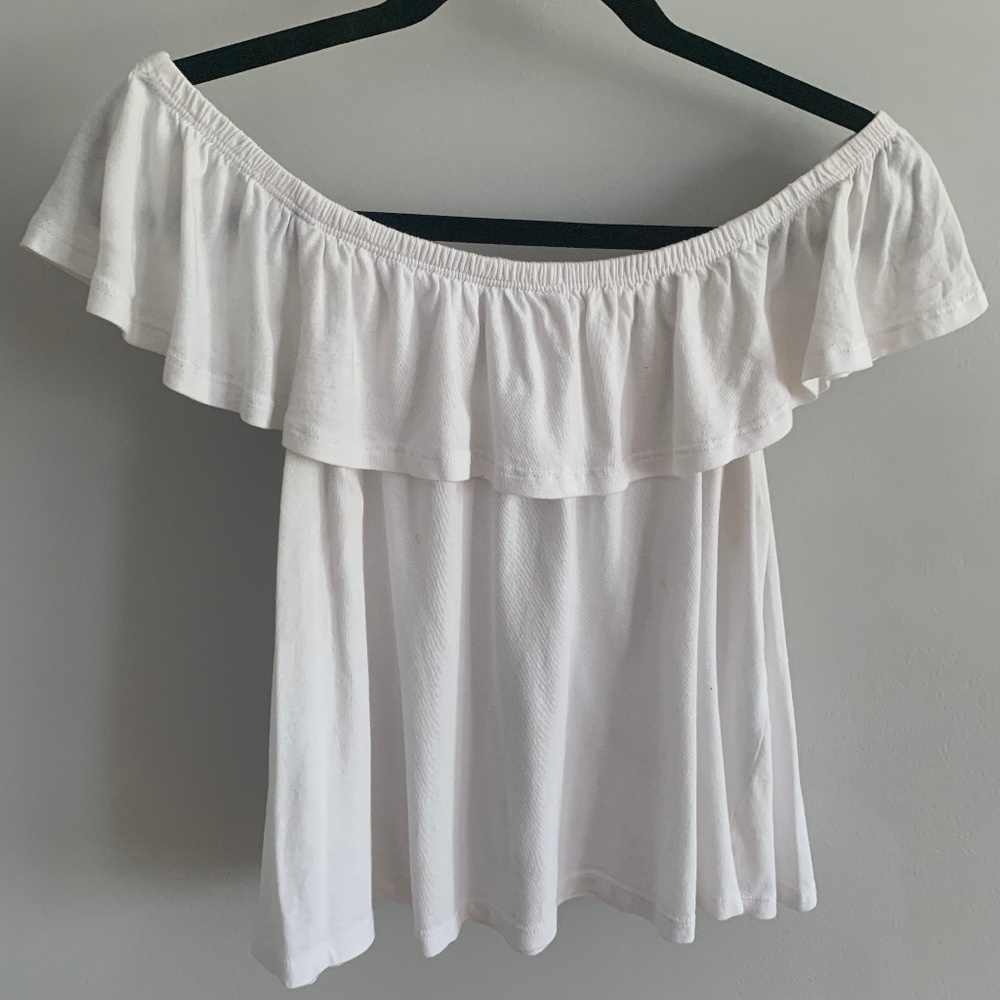 Forever 21, White Off the Shoulder Crop Top, Women's Medium